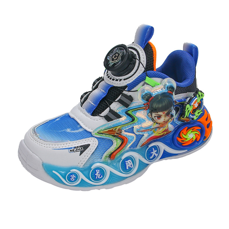 Children's shoes, boys' rotating button sports shoes, 2025 new illuminated summer and autumn mesh breathable children's running shoes Children's shoes, boys' rotating button sports shoes, 2025 new illuminated summer and autumn mesh breathable children's running shoes