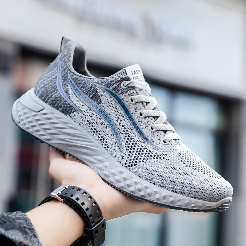 Cross border autumn new low top running shoes trend fly woven breathable casual shoes men's sports shoes lace up men's shoes wholesale