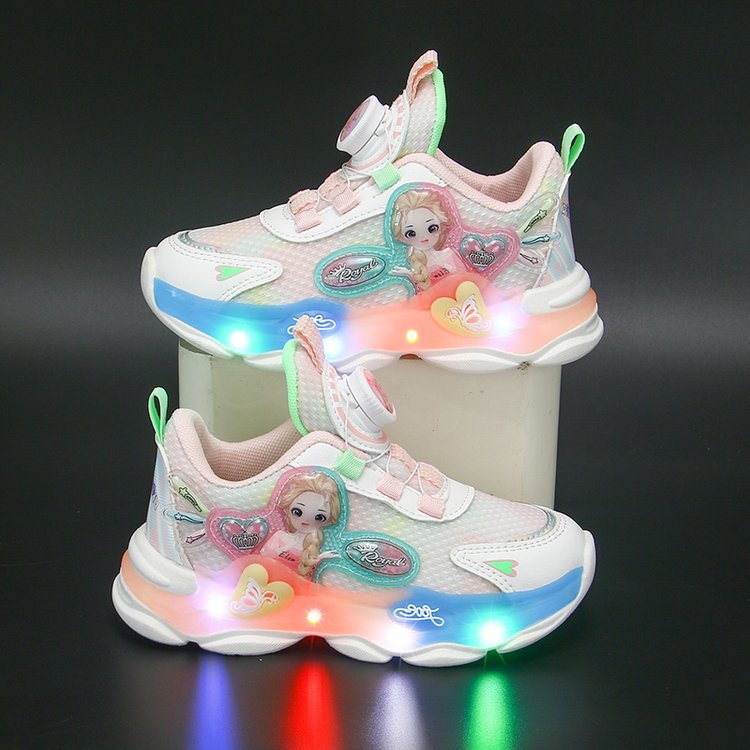 Light up girls' shoes 2023 new rotating buckle children's sports shoes, running shoes for middle and elementary school students, girls and babies Light up girls' shoes 2023 new rotating buckle children's sports shoes, running shoes for middle and elementary school students, girls and babies