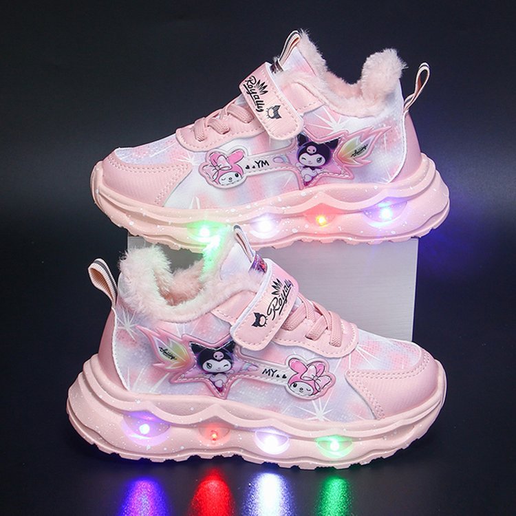 Kulomi Girls' Sports Shoes with Lights 2024 Autumn/Winter New Collection Children's Leather Face Middle and Small Children's Velvet Warm Running Shoes Kulomi Girls' Sports Shoes with Lights 2024 Autumn/Winter New Collection Children's Leather Face Middle and Small Children's Velvet Warm Running Shoes