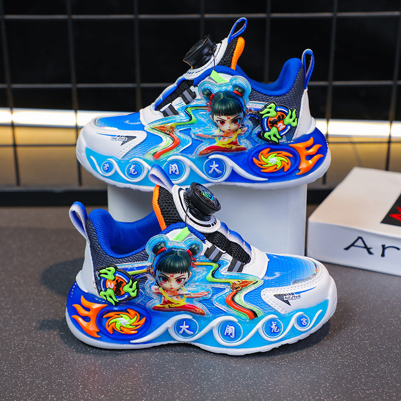 Children's shoes, boys' rotating button sports shoes, 2025 new illuminated summer and autumn mesh breathable children's running shoes Children's shoes, boys' rotating button sports shoes, 2025 new illuminated summer and autumn mesh breathable children's running shoes