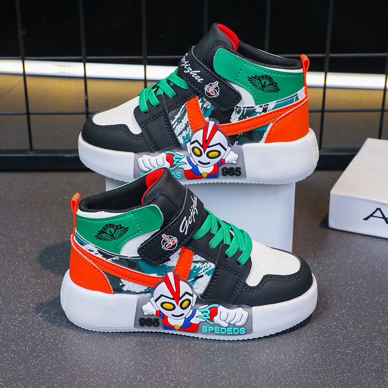 Children's board shoes 2024 Spring and Autumn new high top boys' sports shoes, solid soft soled running shoes for middle and large children, elementary school students