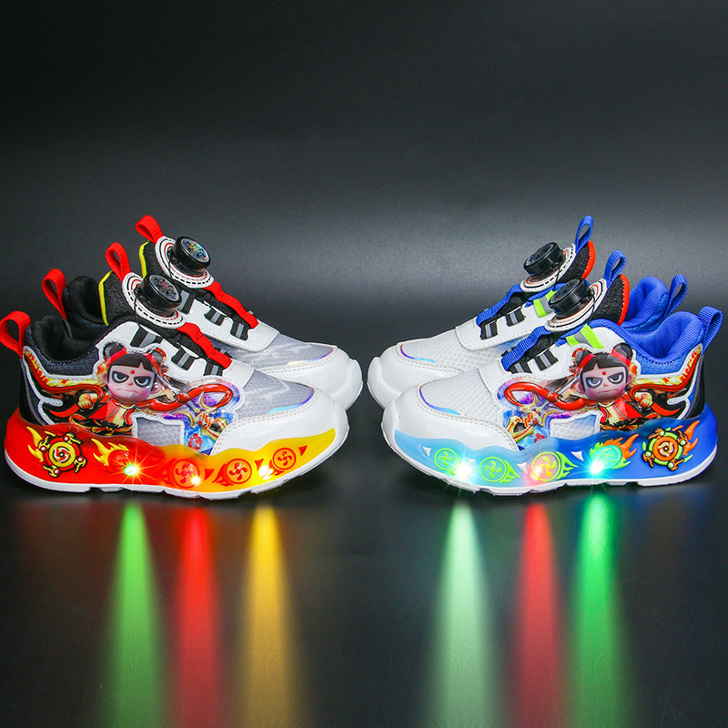 Nezha Light up Boys' Sports Shoes 2025 Spring and Autumn New Edition Boys' Casual Shoes Anti slip and Wear resistant Children's Running Shoes