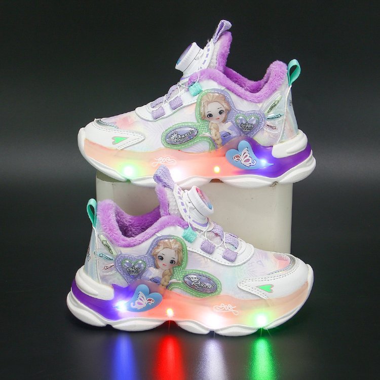 Light up girls' shoes 2023 new rotating buckle children's sports shoes, running shoes for middle and elementary school students, girls and babies Light up girls' shoes 2023 new rotating buckle children's sports shoes, running shoes for middle and elementary school students, girls and babies