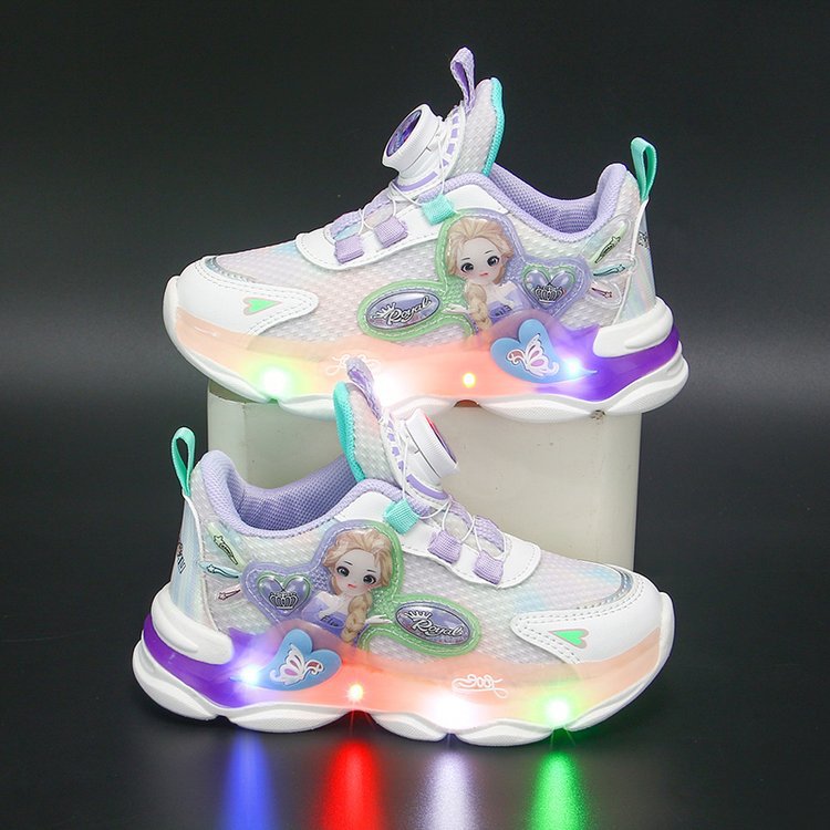 Light up girls' shoes 2023 new rotating buckle children's sports shoes, running shoes for middle and elementary school students, girls and babies Light up girls' shoes 2023 new rotating buckle children's sports shoes, running shoes for middle and elementary school students, girls and babies