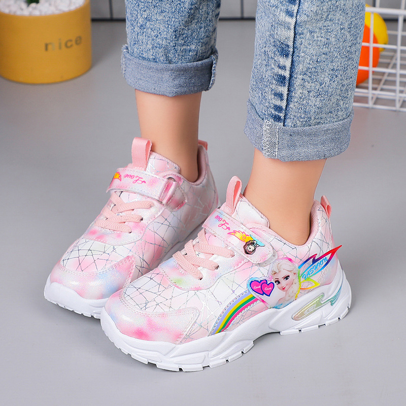 Girls' shoes for spring and autumn, versatile soft soled waterproof leather surface, girls' sports shoes, girls' elementary school princess shoes