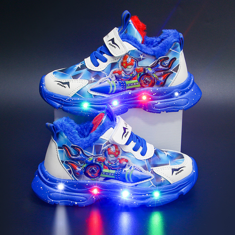 Bright Boys' Sneakers 2024 Autumn/Winter New Children's Shoes with Velvet Warmth for Boys, Baby Boys, Small and Medium sized Shoes