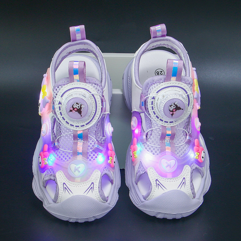 Bright Girl's Headbag Sandals 2024 Summer New Style Girls' Middle and Small Children's Baby Sandals Super Soft for Elementary School Students