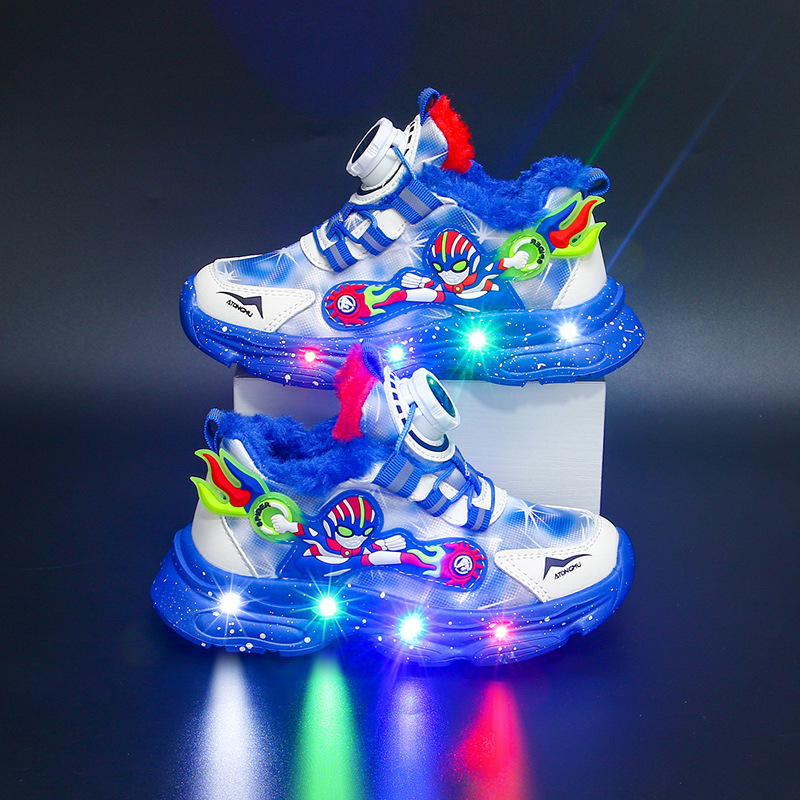 Bright Children's Sports Shoes 2024 Autumn/Winter New Collection with Velvet Warmth for Boys, Soft Bottom Versatile for Middle and Small Children