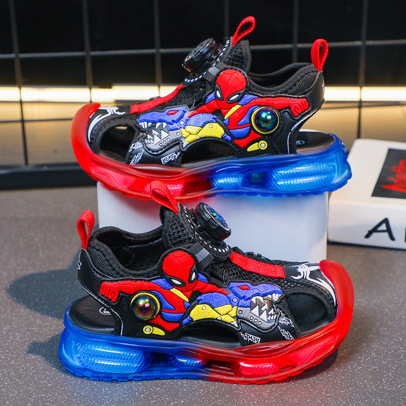 Spider Man Children's Sports Sandals 2023 Summer Edition Rotating Buckle Boys' Shoes Middle and Large Children's Anti Kick Baotou Sandals