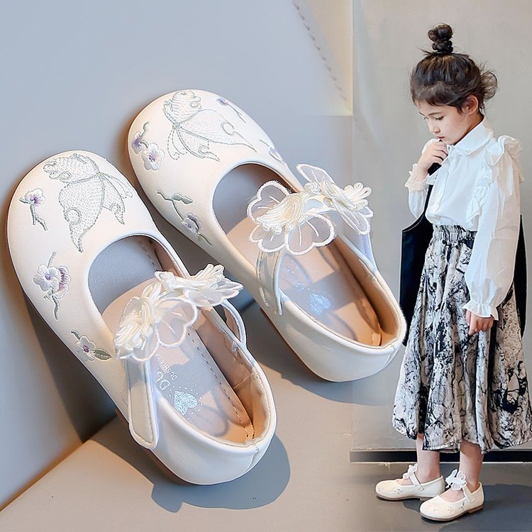 Girls' shoes summer new Hanfu children's leather shoes Chinese ancient style student embroidered shoes princess shoes