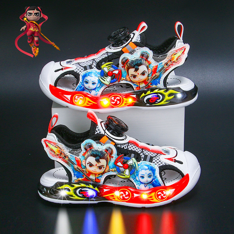 Nezha Children's Headline Sandals with Light 2025 Summer New Style Children's Beach Shoes Small and Medium Boys' Baby Sandals