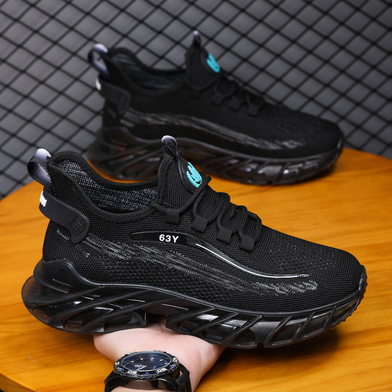 Cross border Flyknit Men's Shoes 2024 Spring New Breathable Running Shoes Foreign Trade Large Size Casual Simple Men's Sports Shoes