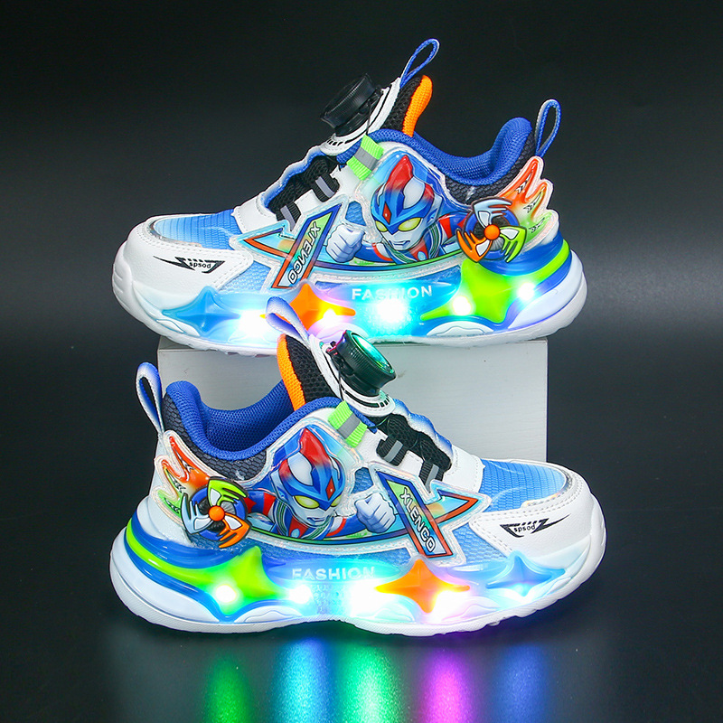 Light up children's sports shoes with breathable mesh for small and medium-sized children, internet famous shoes for boys, lightweight and non slip versatile men's shoes