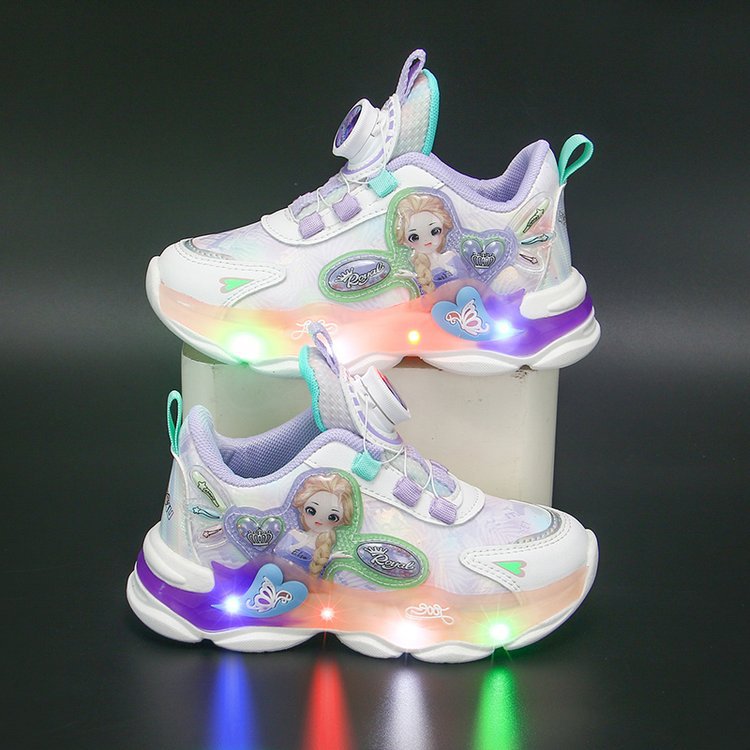 Light up girls' shoes 2023 new rotating buckle children's sports shoes, running shoes for middle and elementary school students, girls and babies Light up girls' shoes 2023 new rotating buckle children's sports shoes, running shoes for middle and elementary school students, girls and babies