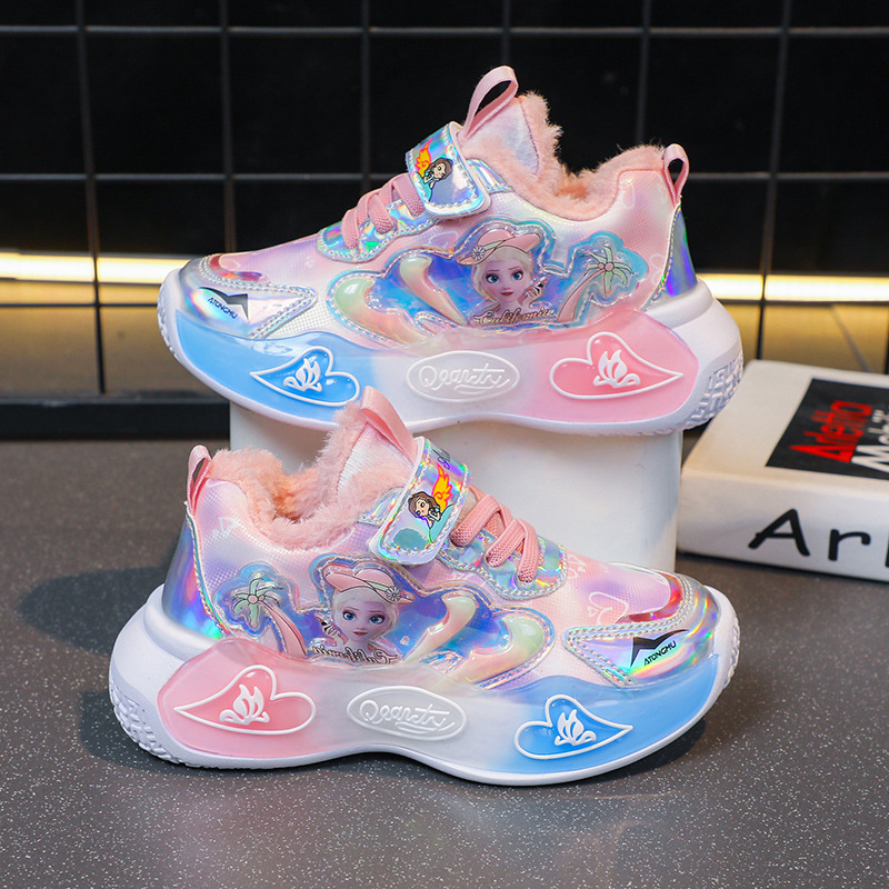 Girls' shoes 2023 autumn and winter new versatile waterproof leather surface cotton shoes for girls, baby girls, middle-aged children, girls, princess shoes