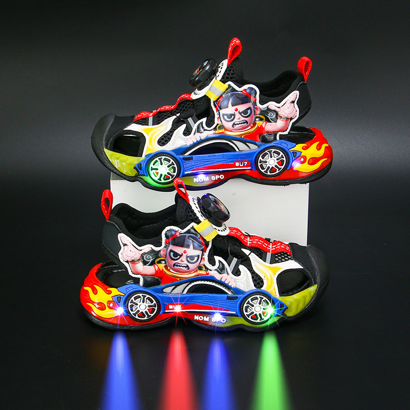 Trendy Nezha Boys' Sandals, Nezha Explosion Light Wind Fire Wheel Rotating Buckle, Anti Kick Sports Sandals Manufacturer Straight Hair Trendy Nezha Boys' Sandals, Nezha Explosion Light Wind Fire Wheel Rotating Buckle, Anti Kick Sports Sandals Manufacturer Straight Hair