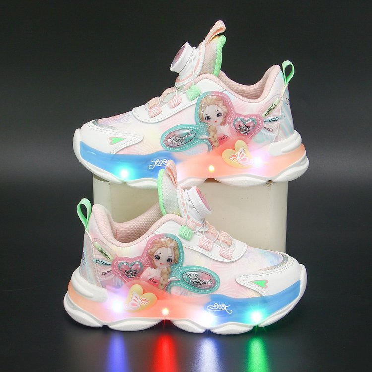 Light up girls' shoes 2023 new rotating buckle children's sports shoes, running shoes for middle and elementary school students, girls and babies Light up girls' shoes 2023 new rotating buckle children's sports shoes, running shoes for middle and elementary school students, girls and babies