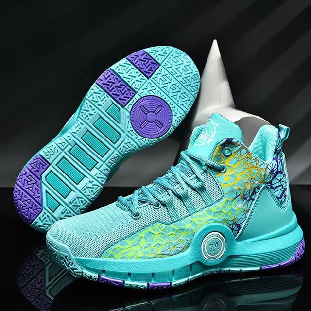 Cross border basketball shoes men's shoes fly woven mesh breathable practical soft sole high top fashion student sports men's shoes wholesale