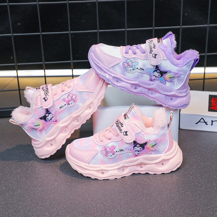 Kulomi Girls' Sports Shoes with Lights 2024 Autumn/Winter New Collection Children's Leather Face Middle and Small Children's Velvet Warm Running Shoes Kulomi Girls' Sports Shoes with Lights 2024 Autumn/Winter New Collection Children's Leather Face Middle and Small Children's Velvet Warm Running Shoes