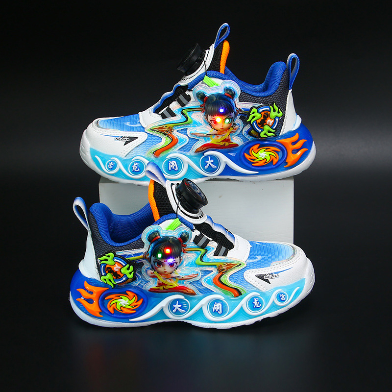 Children's shoes, boys' rotating button sports shoes, 2025 new illuminated summer and autumn mesh breathable children's running shoes Children's shoes, boys' rotating button sports shoes, 2025 new illuminated summer and autumn mesh breathable children's running shoes