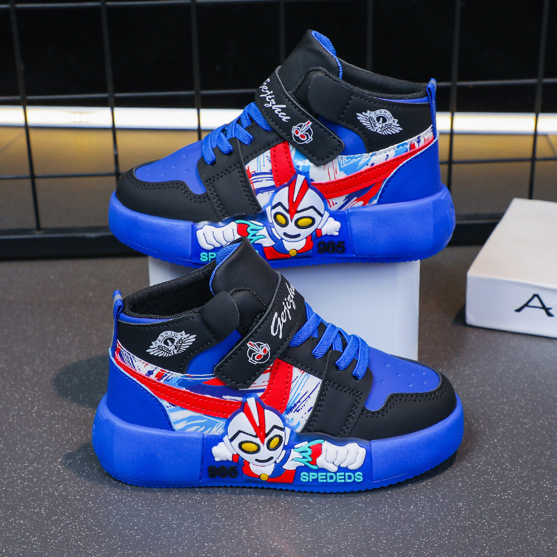 Children's board shoes 2024 Spring and Autumn new high top boys' sports shoes, solid soft soled running shoes for middle and large children, elementary school students Children's board shoes 2024 Spring and Autumn new high top boys' sports shoes, solid soft soled running shoes for middle and large children, elementary school students