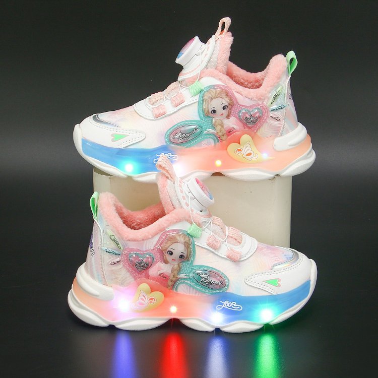 Light up girls' shoes 2023 new rotating buckle children's sports shoes, running shoes for middle and elementary school students, girls and babies Light up girls' shoes 2023 new rotating buckle children's sports shoes, running shoes for middle and elementary school students, girls and babies