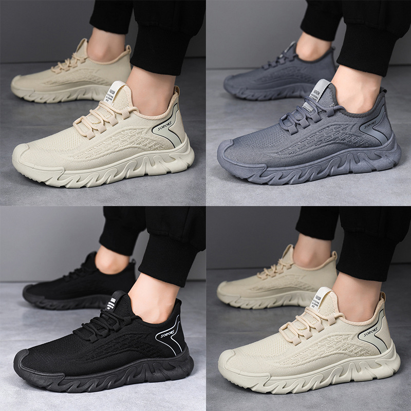 2024 Cross border Spring Men's Shoes Flyknit Mesh Casual Soft Bottom Sports Shoes Large Men's Walking Shoes Manufacturer Wholesale