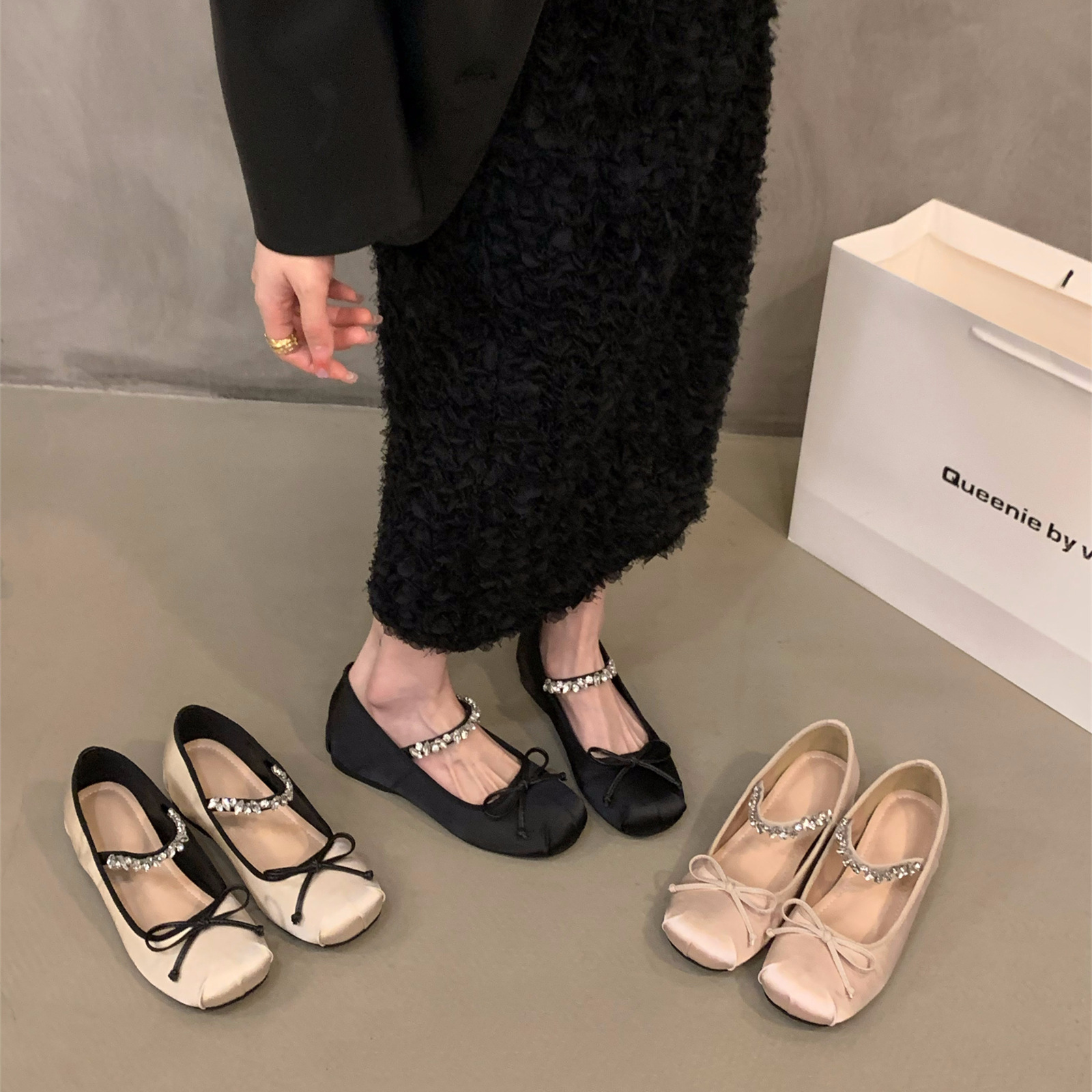 Internally elevated pink ballet single shoes for women 2024 new French spring and autumn Mary Jane gentle evening shoes