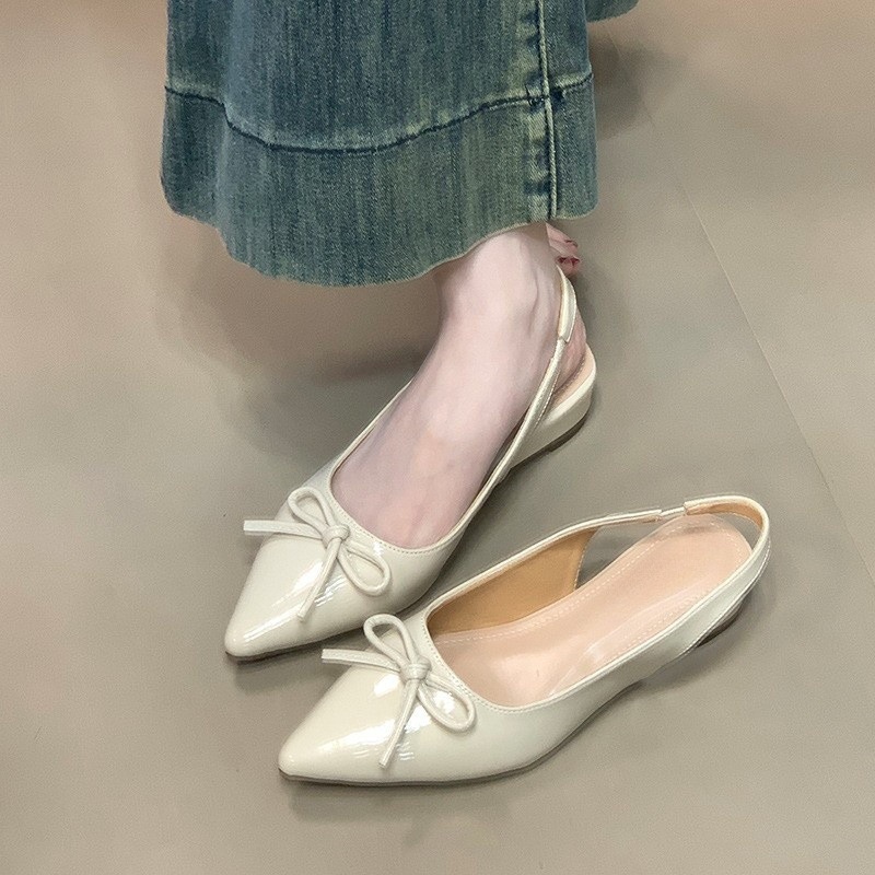 Pink Baotou Sandals for Women 2025 New Style Bow Back Air Fashion Versatile Pointed Single Shoes Pink Baotou Sandals for Women 2025 New Style Bow Back Air Fashion Versatile Pointed Single Shoes