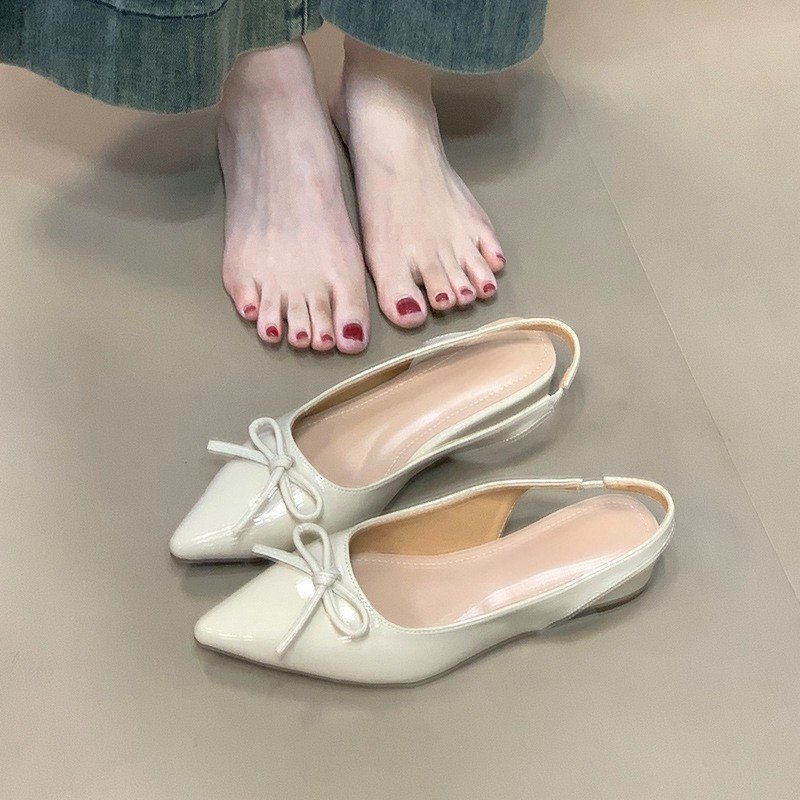 Pink Baotou Sandals for Women 2025 New Style Bow Back Air Fashion Versatile Pointed Single Shoes Pink Baotou Sandals for Women 2025 New Style Bow Back Air Fashion Versatile Pointed Single Shoes