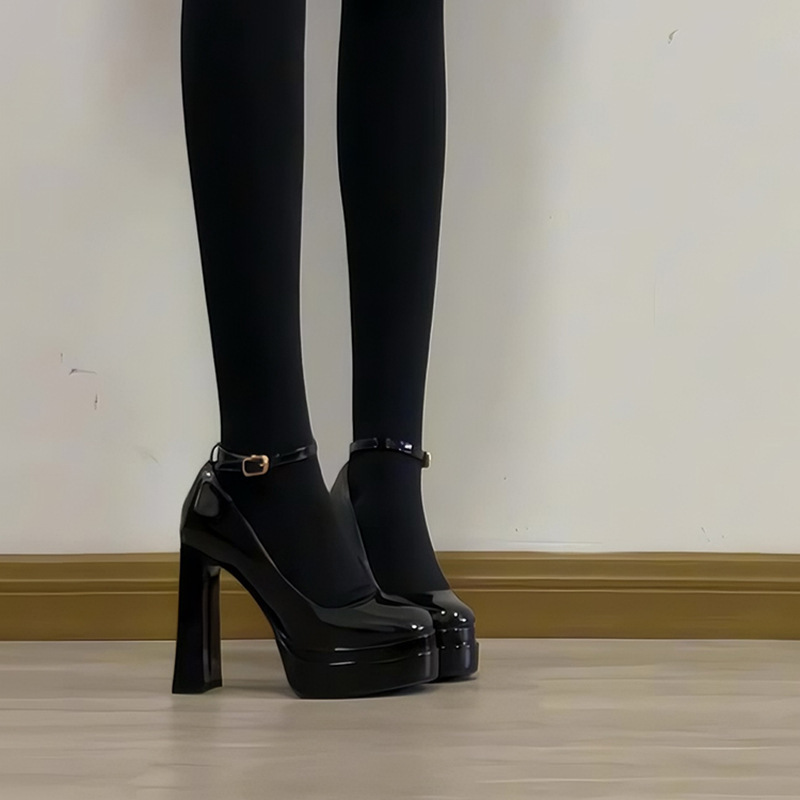 Hot Girl Waterproof Platform One Button High Heels Women's Spring 2025 New Style Shallow Mouth Thick Heels Mary Jane Single Shoes