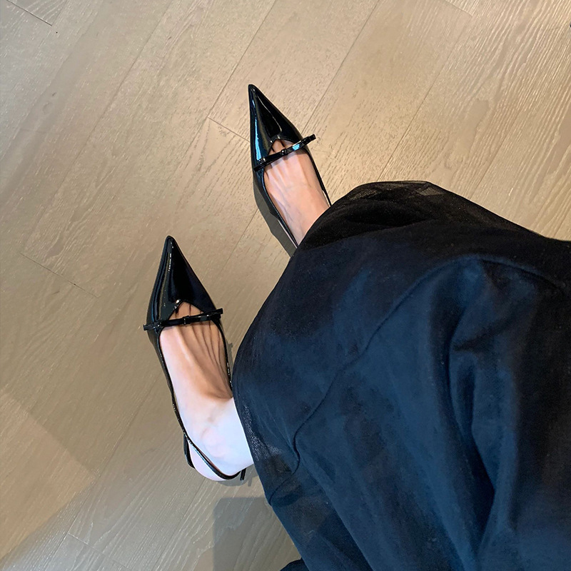 Fashionable essence! High heeled toe cap sandals for women 2024 new item bow black pointed thin heel with empty back temperament single shoe Fashionable essence! High heeled toe cap sandals for women 2024 new item bow black pointed thin heel with empty back temperament single shoe