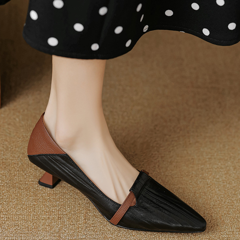Encounter in Paris~Temperament Pointed Point Color blocked One foot Shoes Women's Shallow Mouth Retro Cat Heel High Heels Encounter in Paris~Temperament Pointed Point Color blocked One foot Shoes Women's Shallow Mouth Retro Cat Heel High Heels