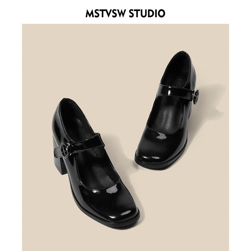 Mary Jane Shoes Women's Retro British Style Hepburn Black High Heels One Button Thick Heels Square Head Single Shoes Women Mary Jane Shoes Women's Retro British Style Hepburn Black High Heels One Button Thick Heels Square Head Single Shoes Women