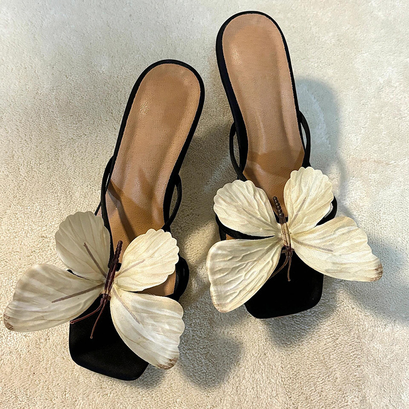 Small niche design butterfly one line high heels 2025 new fairy temperament coarse heel sandals