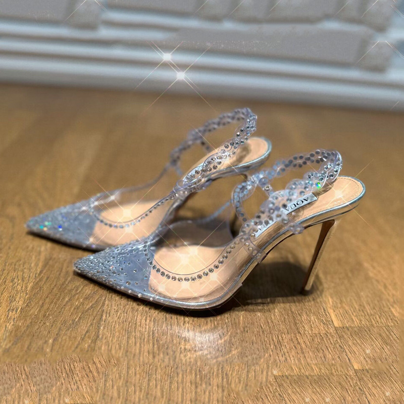 2023 New Summer Shoes for Women with Fine Heels, Pointed Point, Shallow Mouth, Diamond Head, Transparent High Heels, Elegant and Elegant Single Shoes for Women 2023 New Summer Shoes for Women with Fine Heels, Pointed Point, Shallow Mouth, Diamond Head, Transparent High Heels, Elegant and Elegant Single Shoes for Women