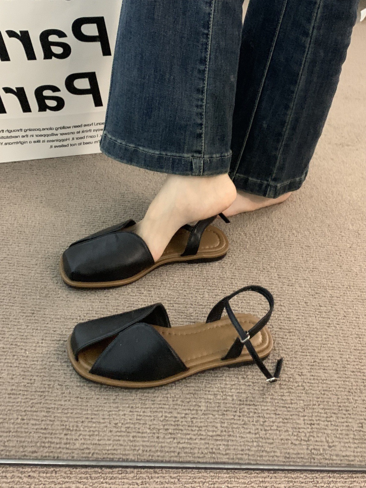 Evening Breeze Brown Baotou Tourist Sandals for Women Wearing Outside 2025 Summer French Retro Fairy Mary Jane Roman Shoes Evening Breeze Brown Baotou Tourist Sandals for Women Wearing Outside 2025 Summer French Retro Fairy Mary Jane Roman Shoes