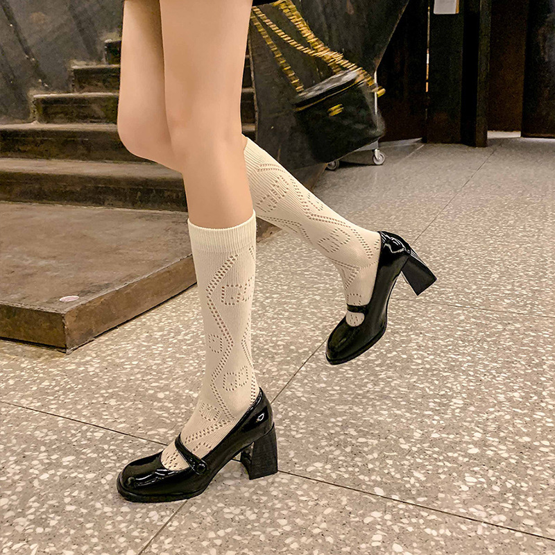 Mary Jane High Heels 2023 New Style Short, Thick Heel, French One Piece Buckle, Retro Single Shoe