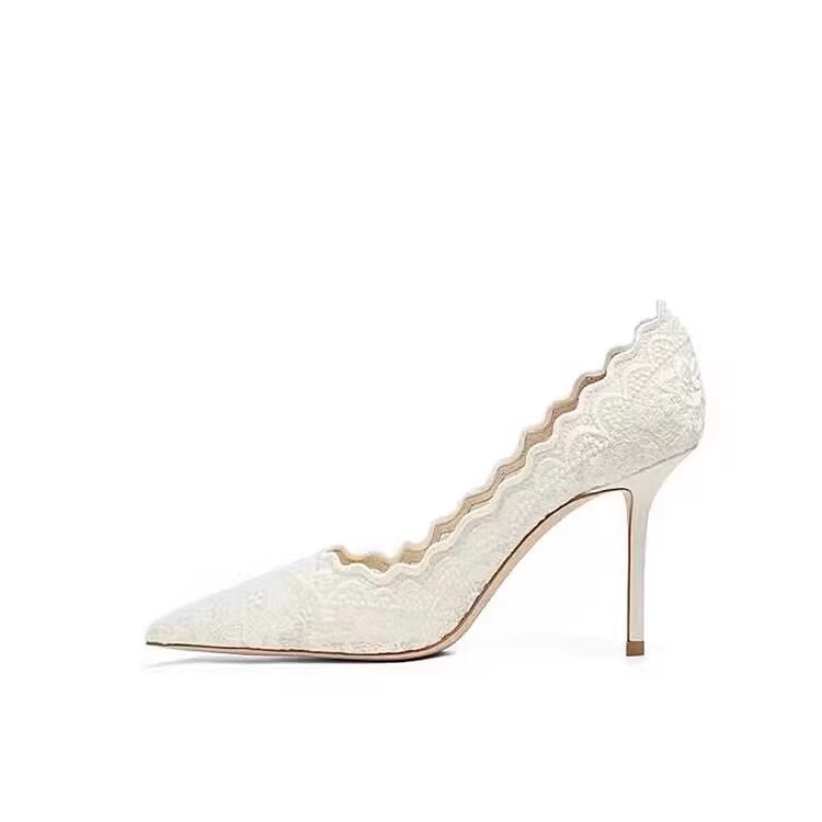 White high heels wedding shoes for women in the spring of 2025, new pointed and fine heel embroidered lace dress bridal shoes White high heels wedding shoes for women in the spring of 2025, new pointed and fine heel embroidered lace dress bridal shoes