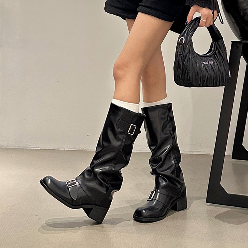 Over the knee long boots, women's thick heels, 2023 autumn and winter new women's boots, European and American boots, long boots, round toe Western knight boots