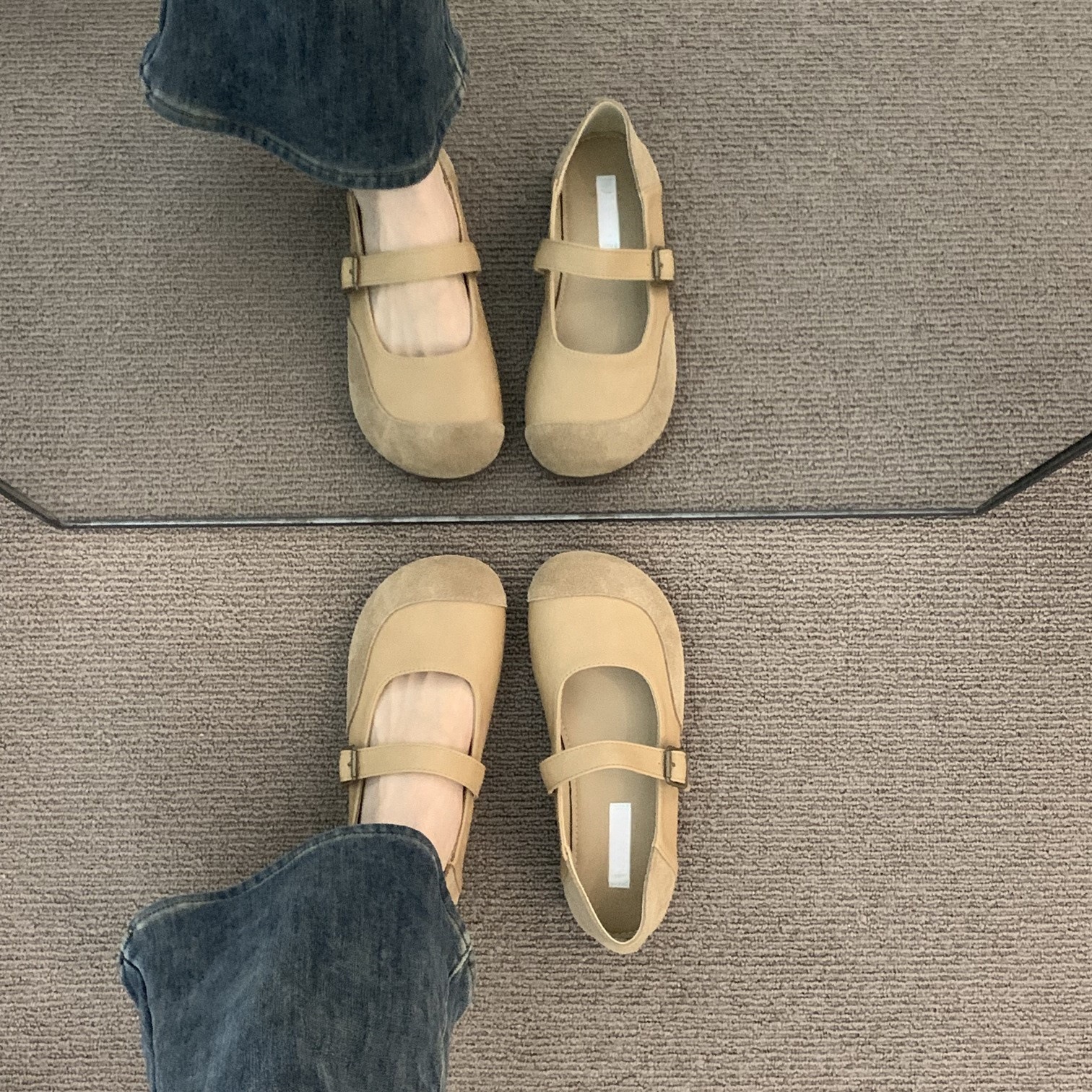 French milk camel round head frosted ballet Boken shoes for women wearing summer soft soled fairy Mary Jane single shoes