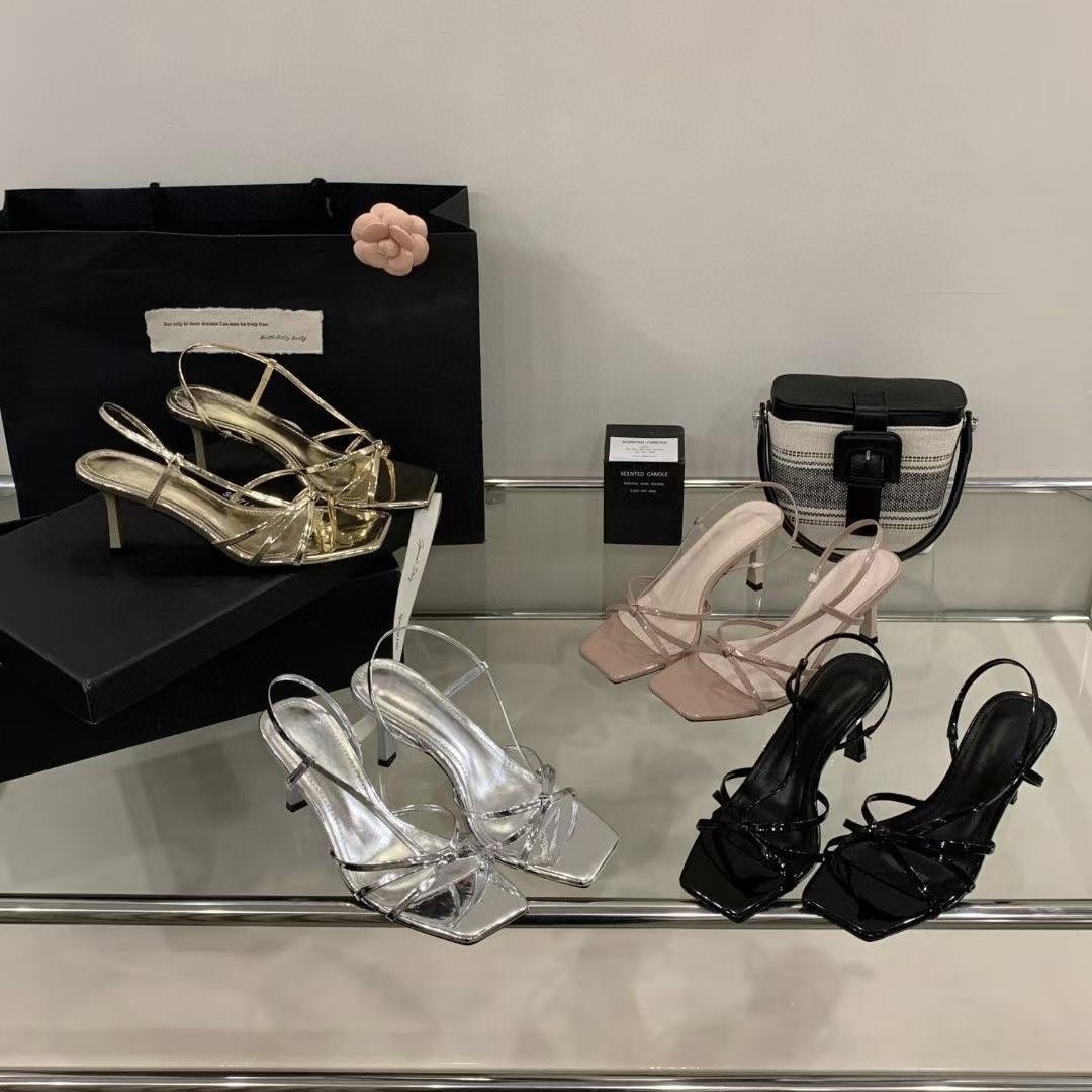 2025 new French square toe sandals for women's outdoor wear, open toed sandals, slim heels, small fragrant style high heels slippers 2025 new French square toe sandals for women's outdoor wear, open toed sandals, slim heels, small fragrant style high heels slippers