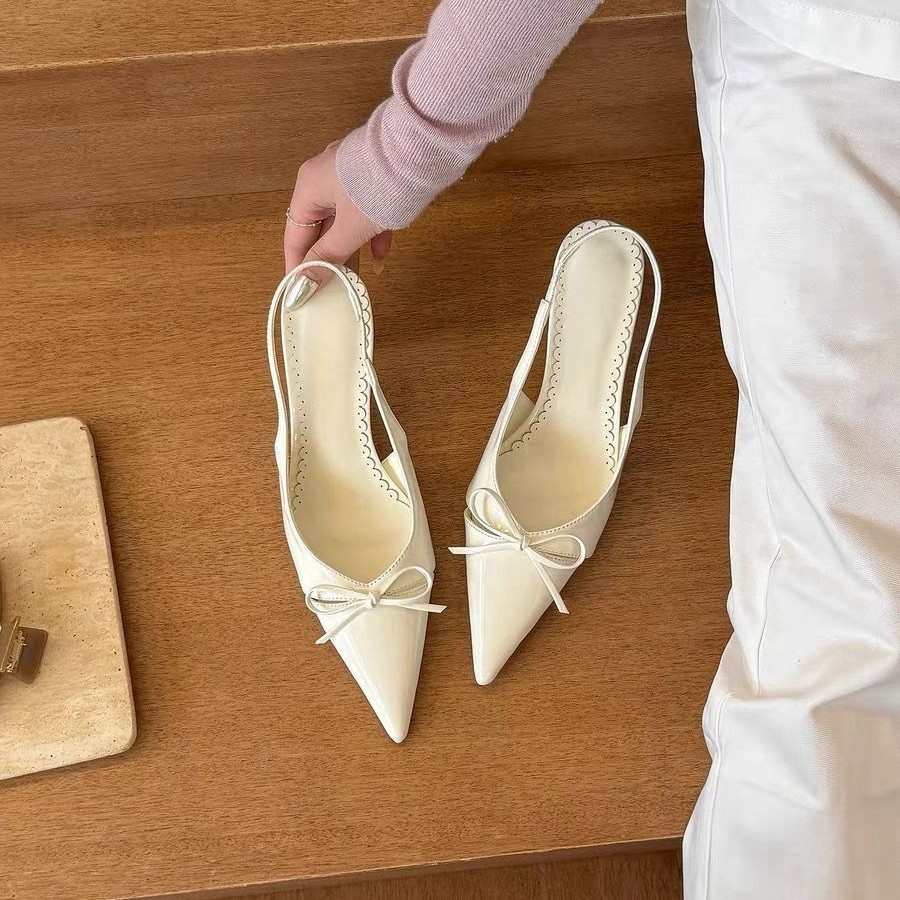 How beautiful!! Bare pointed bow bow shallow high-heeled shoes for women in spring, empty sandals How beautiful!! Bare pointed bow bow shallow high-heeled shoes for women in spring, empty sandals