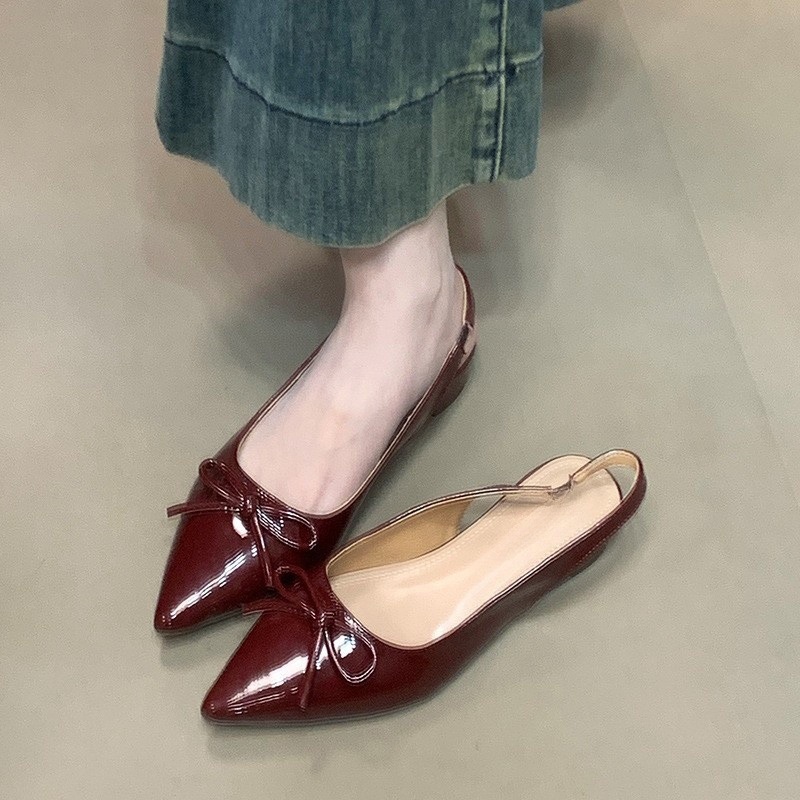 Pink Baotou Sandals for Women 2025 New Style Bow Back Air Fashion Versatile Pointed Single Shoes Pink Baotou Sandals for Women 2025 New Style Bow Back Air Fashion Versatile Pointed Single Shoes
