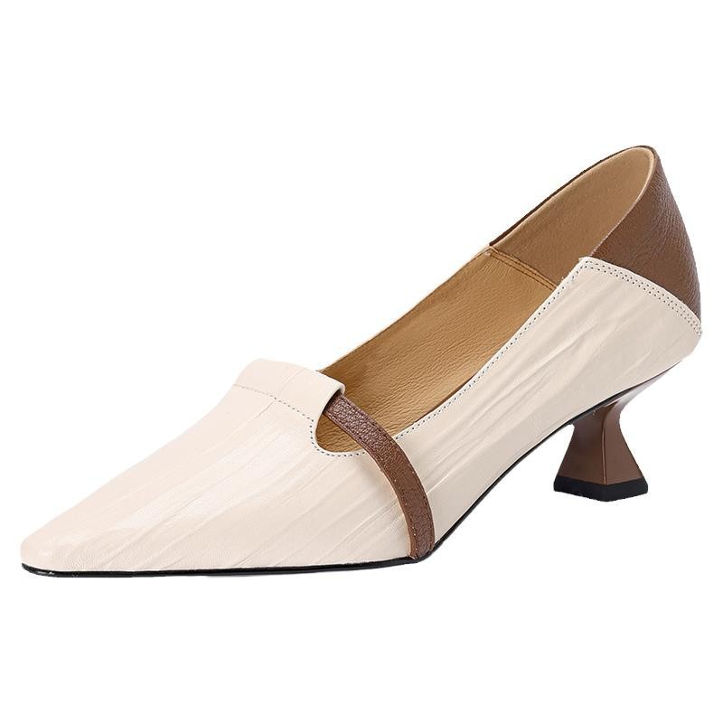 Encounter in Paris~Temperament Pointed Point Color blocked One foot Shoes Women's Shallow Mouth Retro Cat Heel High Heels Encounter in Paris~Temperament Pointed Point Color blocked One foot Shoes Women's Shallow Mouth Retro Cat Heel High Heels
