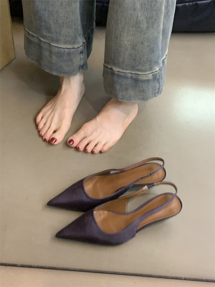 Good temperament, wearing high heels for women, 2024 autumn French gentle and elegant purple pointed shallow mouth fine heeled toe sandals Good temperament, wearing high heels for women, 2024 autumn French gentle and elegant purple pointed shallow mouth fine heeled toe sandals