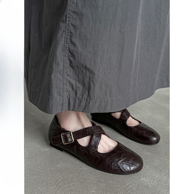 Spring Confession~Round toe cross strap ballet shoes for women, comfortable flat bottomed shallow mouth single shoes