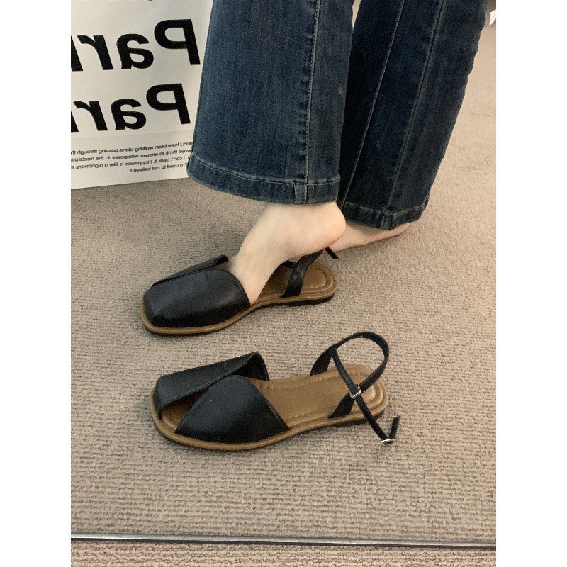 Evening Breeze Brown Baotou Tourist Sandals for Women Wearing Outside 2025 Summer French Retro Fairy Mary Jane Roman Shoes Evening Breeze Brown Baotou Tourist Sandals for Women Wearing Outside 2025 Summer French Retro Fairy Mary Jane Roman Shoes