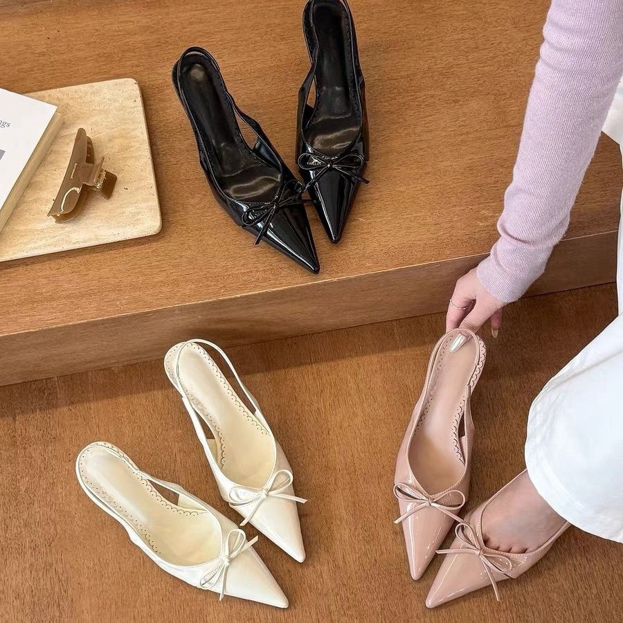 How beautiful!! Bare pointed bow bow shallow high-heeled shoes for women in spring, empty sandals How beautiful!! Bare pointed bow bow shallow high-heeled shoes for women in spring, empty sandals